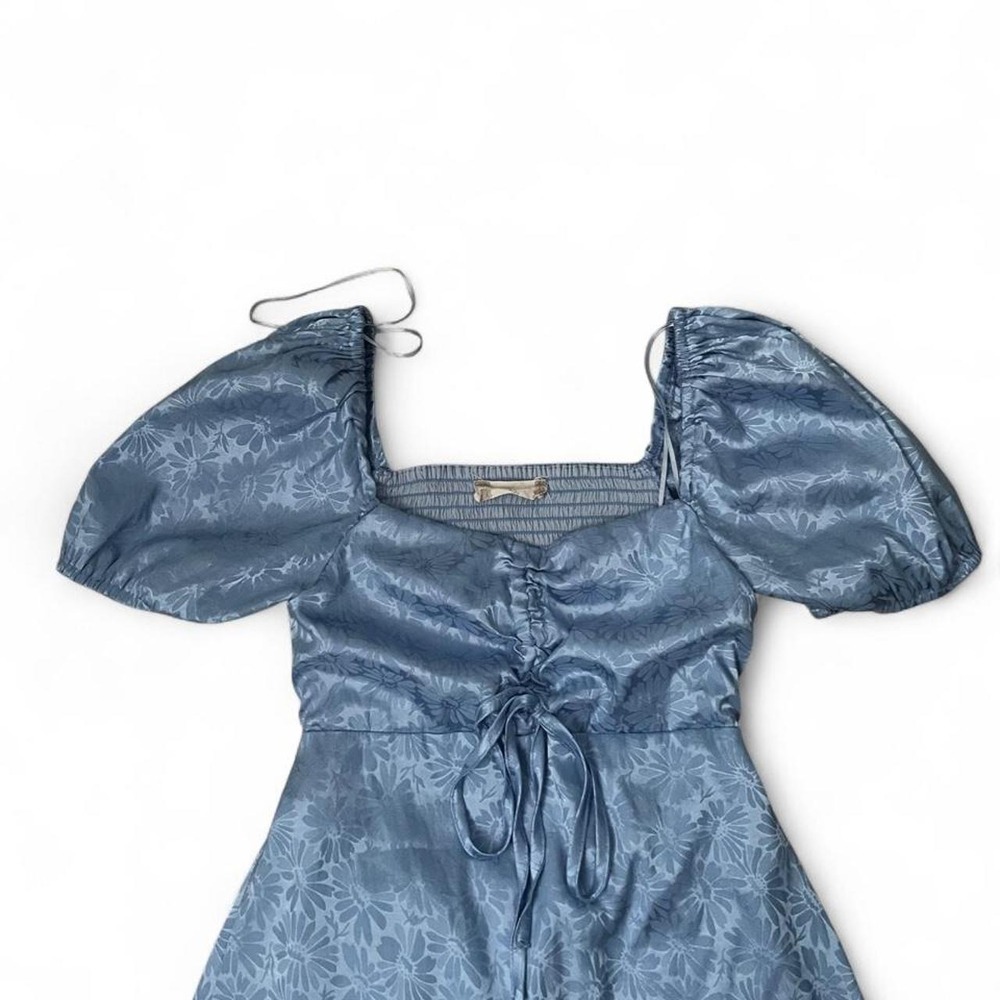 ALTAR'd State Blue Puff Sleeve Scrunch Floral Mini Dress - Picture 2 of 4